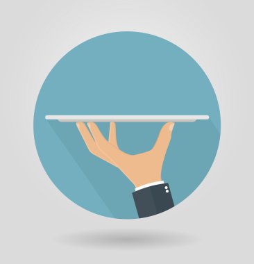 Bir boş gümüş tepsi ya da el ile bir tepsi kutsal kişilerin resmi tutan el