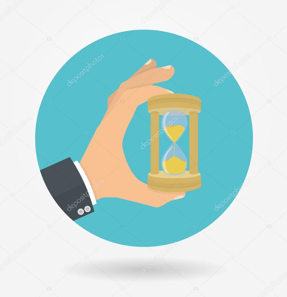 Hand holding hourglass icon in circle shape