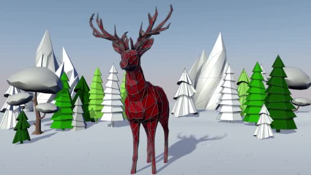 Söta nyår rådjur och jul landskap. 3D-rendering — Stockvideo