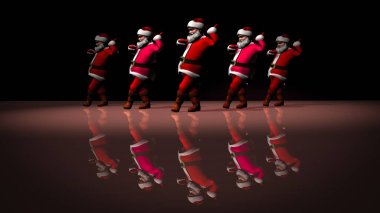 Mutlu Noel Baba 'lar dans ediyor. 3d oluşturma.