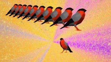 Renkli bir arka planda neşeli parlak kuşlar. 3d oluşturma