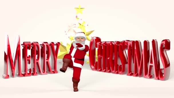 Ο χαρούμενος Άγιος Βασίλης με το κόκκινο κοστούμι χορεύει. 3d απόδοση — Αρχείο Βίντεο
