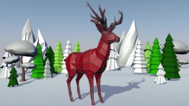 Sevimli yeni yıl geyiği ve Noel manzarası. 3B görüntüleme