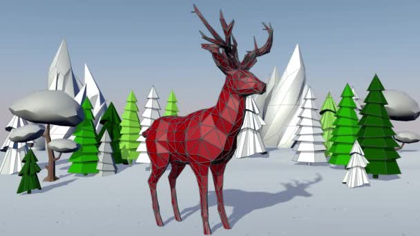 Cute new year deer and christmas landscape. 3D rendering — Stock Video