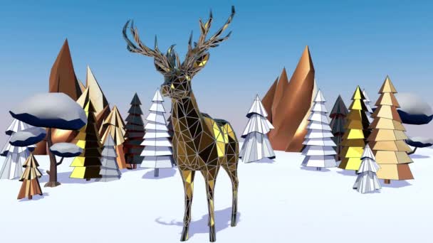 Cute New Year Deer Christmas Landscape Rendering — Stock Video