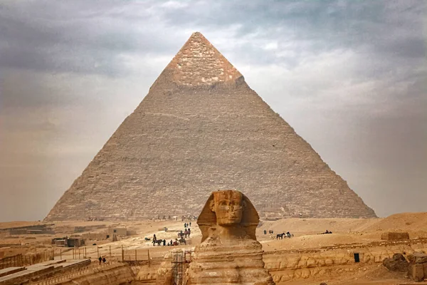 Ancient sphinx and pyramids, symbol of Egypt.