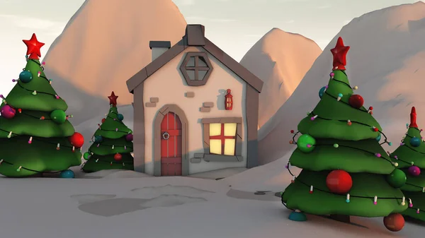 新年风景秀丽 圣诞树典雅 3D渲染 — 图库照片