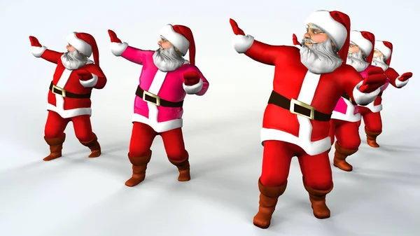 Veselé Vánoce Santa Clauses Jsou Tanec Vykreslování — Stock fotografie