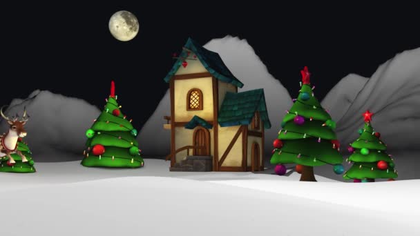圣诞老人坐着鹿拉的雪橇带着礼物。3D渲染 — 图库视频影像