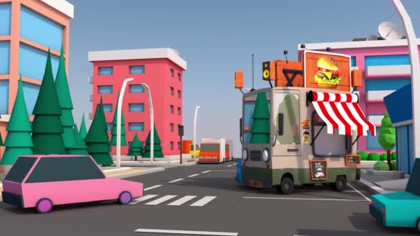 Un camion de nourriture urbain amusant. rendu 3D — Video