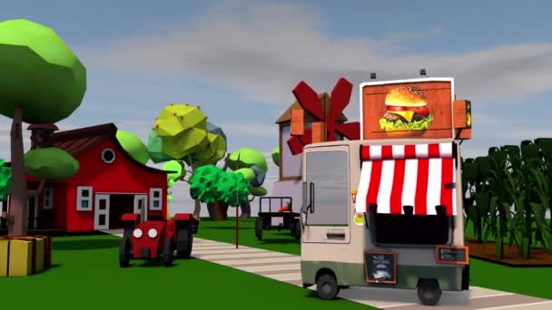 Μια διασκεδαστική αστική καντίνα φαγητού. 3D απόδοση — Αρχείο Βίντεο