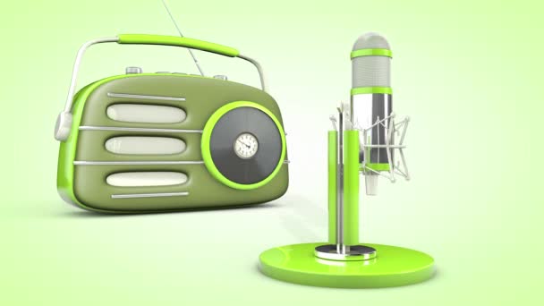 Studio microphone and retro radio. 3D rendering — Stock Video