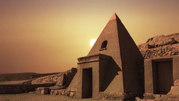 Ruínas da antiga Deir el-Medina, um do grupo de necrópoles de Tebas, bem como um assentamento de artesãos durante as dinastias XVIII-XX c. 1550-1080 aC — Vídeo de Stock