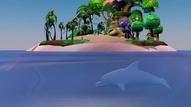 돌고래는 수영을 하고 물 밖으로 날아들어 갑니다. 3D 렌더링 — 비디오