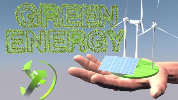 Η έννοια της πράσινης παραγωγής και χρήσης της ενέργειας. 3D απόδοση — Αρχείο Βίντεο