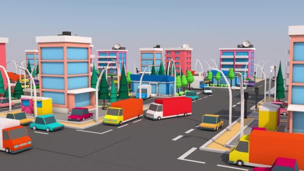 忙しい都市交通の交差点。3Dレンダリング — ストック動画