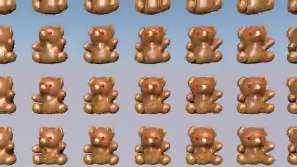 Geanimeerde achtergrond van feestelijke chocolade beren. 3D-weergave — Stockvideo