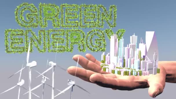 Η έννοια της πράσινης παραγωγής και χρήσης της ενέργειας. 3D απόδοση — Αρχείο Βίντεο