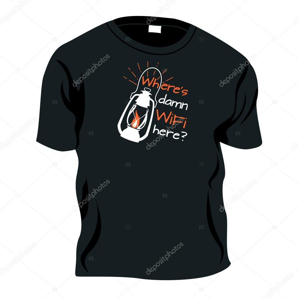 Where's damn WiFi here? - joke teenage t-shirt, vector illustration