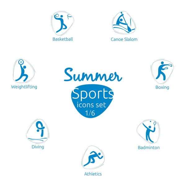 Conjunto de ícones de esportes de verão, 1 de 6, ilustração vetorial —  Vetores de Stock