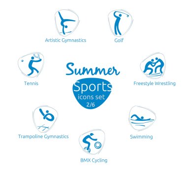 Summer sports icons set, 2 of 6, vector illustration, template clipart