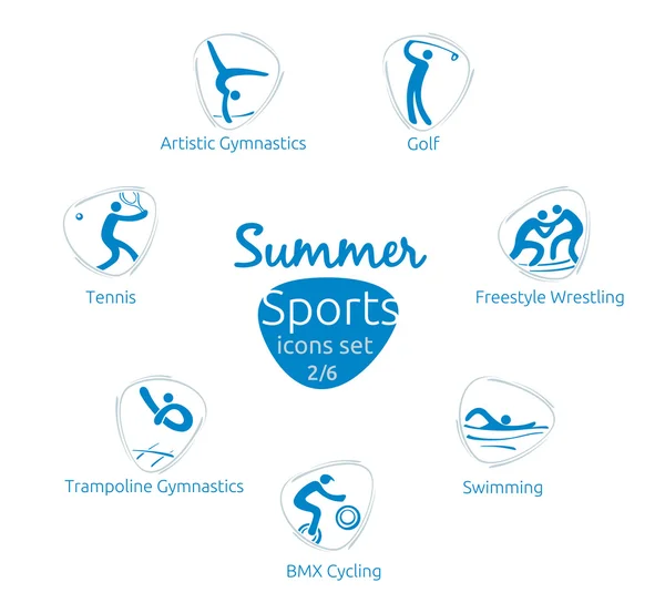 Zomer sport pictogrammen ingesteld, 2 van 6, vectorillustratie, sjabloon — Stockvector