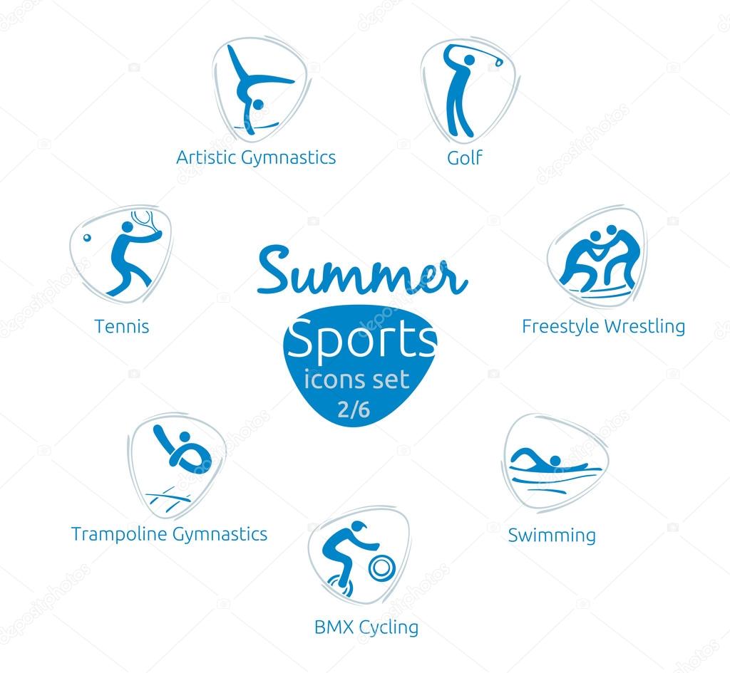 Summer sports icons set, 2 of 6, vector illustration, template for web, print and other projects
