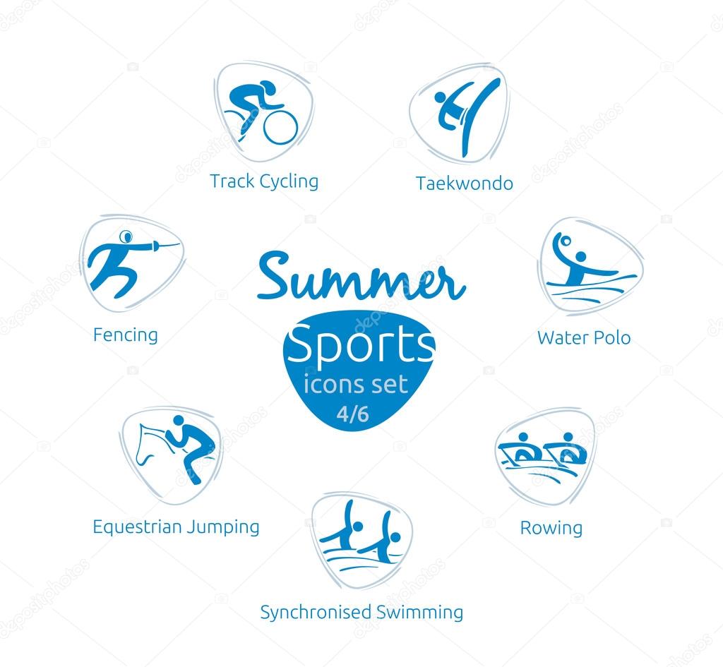 Summer sports icons set, 4 of 6, vector illustration, template for web, print and other projects