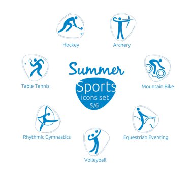 Summer sports icons set, 5 of 6, vector illustration, template clipart