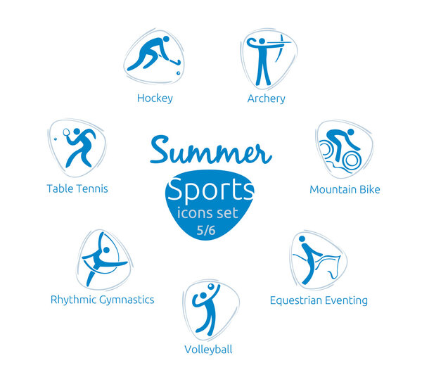 Summer sports icons set, 5 of 6, vector illustration, template
