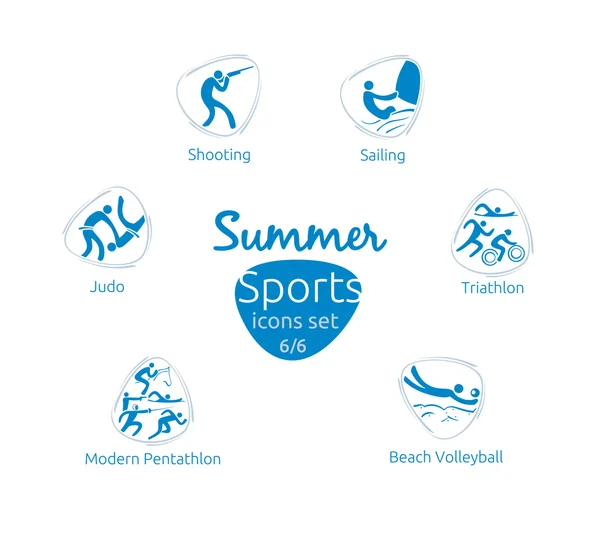 Conjunto de iconos deportivos de verano, 6 de 6, ilustración vectorial, plantilla — Vector de stock