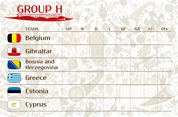 EM-Qualifikationsspiele, Tabelle der Gruppe H — Stockvektor