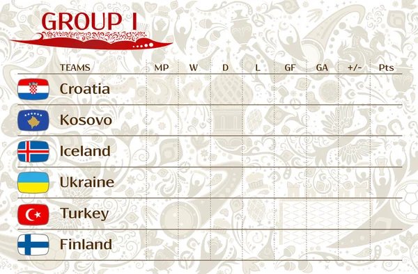 EM-Qualifikationsspiele, Tabelle der Gruppe I — Stockvektor