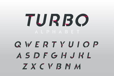 Dekoratif italik alfabe, serif tarzı dinamik harfler olmadan, spor, yarış, eğlence, iş, başlıklar, sunumlar, logolar ve diğer projeler için tipografi olmadan. Vektör illüstrasyonu.