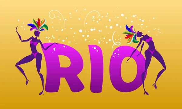 Word Rio Traditioneller Karneval Rio Janeiro Silhouetten Zweier Tanzender Samba — Stockvektor