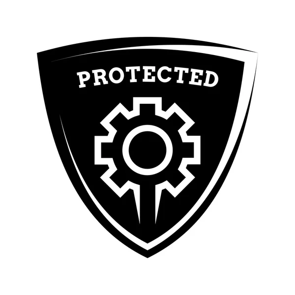 Shield icon - settings protected, black and white template — Stock Vector