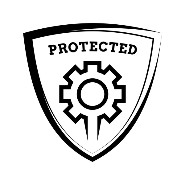 Shield icon - settings protected, black and white template — Stock Vector