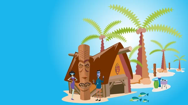 Tropikal Adası palmiye ağaçları, vektör çizim ile