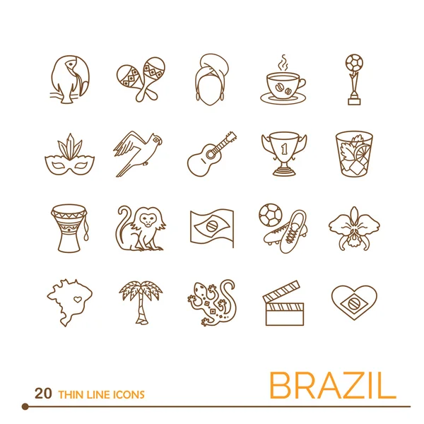 Тонкая линия икон Бразилии — стоковый вектор