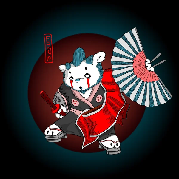 Urso samurai, guerreiro fantasmagórico fofo . — Vetor de Stock