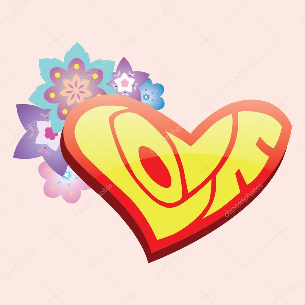 Vettore di amore con cuore e fiori colorati Vettore ¨ facile per l uso e la modifica Elemento di disegno vettoriale per San Valentino salva la data