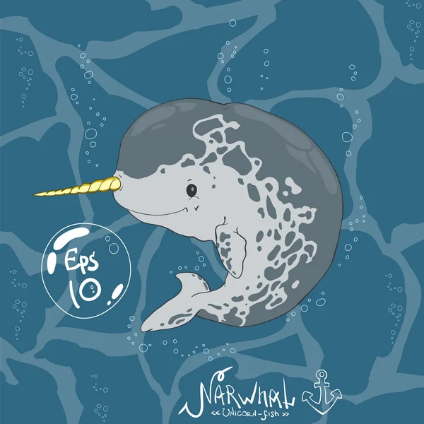 Narvalo, Pesce unicorno — Vettoriale Stock