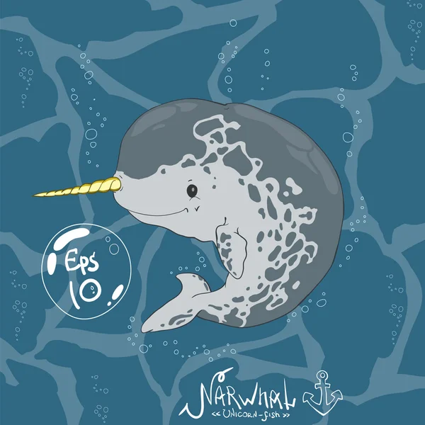 Narwhal, Unicorn-ikan - Stok Vektor