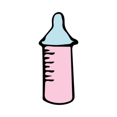 Bebek beslenme şişesinin renk vektör çizimi. El çizilmiş simge.