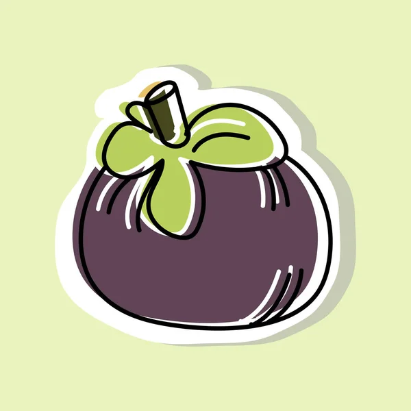 Vektorillustration von Mangostan-Sticker. Cartoon-Stil. — Stockvektor