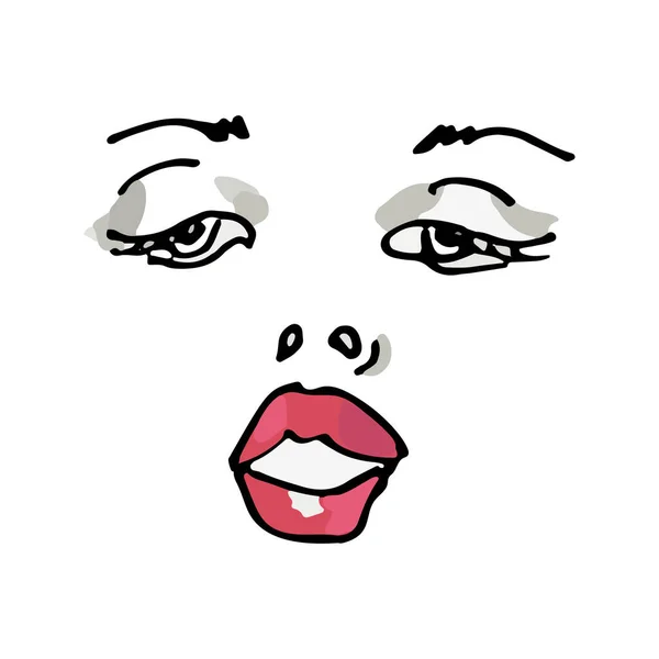 Ilustración vectorial con cara de mujer con labios negros y rojos. — Vector de stock