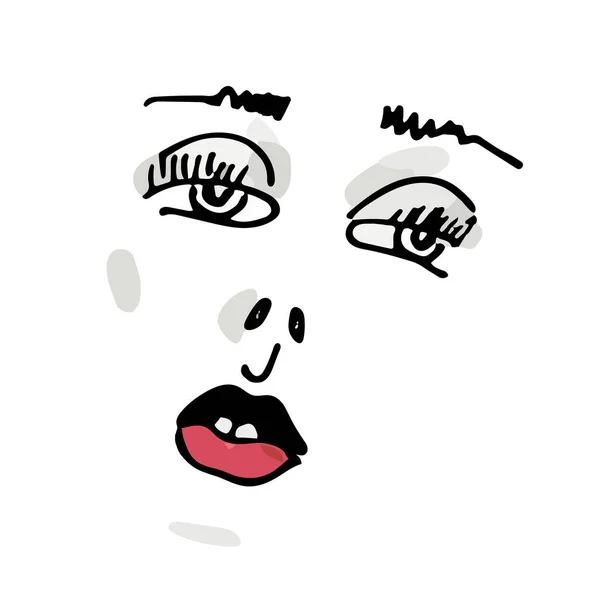Illustrazione vettoriale con il volto di una donna con labbra nere e rosse. — Vettoriale Stock