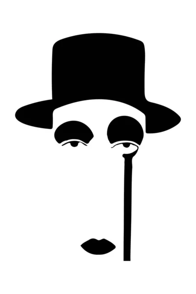 Visage graphique d'un homme avec un chapeau et un monocle. — Image vectorielle