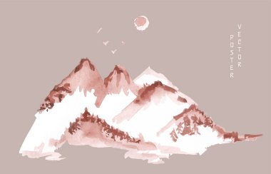 Dağ manzarası suluboya. Vektör çizimi. Poster için.