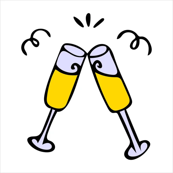 Doodle Champagne Glasses. Vector illustration. Hand drawn icon — Stock Vector